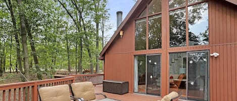 "Embracing tranquility on the retreat's serene back deck."