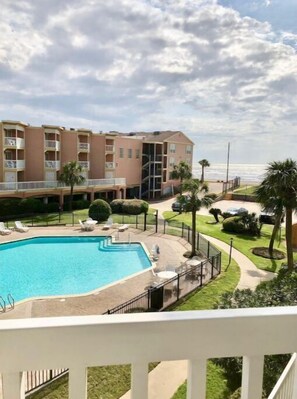 Enjoy the Ocean and Pool view from your own private balcony. (Morning view)