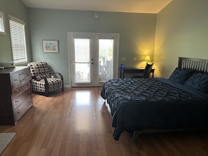 Master bedroom, CA King and Twin bed, with dresser and desk