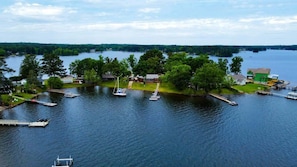 Aerial view of the property. Lake view from front yard and back yard.
