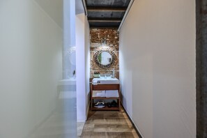 View of the entrance to the bathroom area