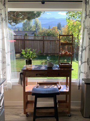 Morning coffee with a mountain view. 