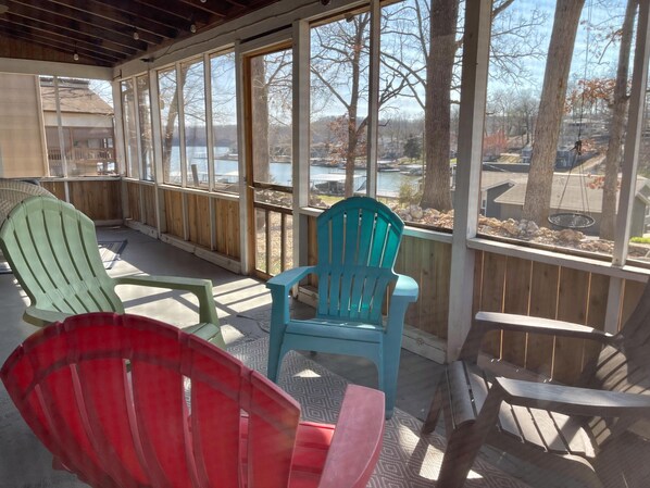 Great views of the lake from the careened in patio