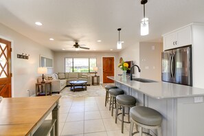 Kitchen | Outdoor Entertainment Space | 7 Mi to Historic Downtown