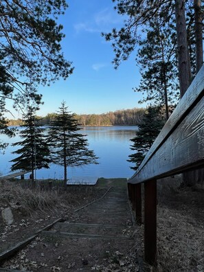 Stairs to the beach and lake.