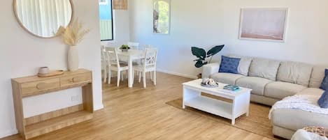 Living and Dining area with extendable dining table.