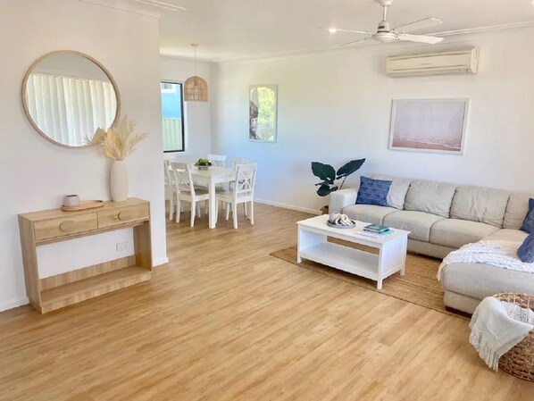 Living and Dining area with extendable dining table.