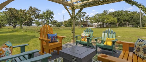 Back Pergola outdoor seating with views.  