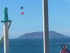 Watch parasailers from living room or deck