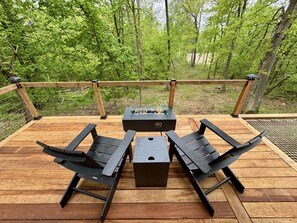 Gas fire table with Adirondack chairs