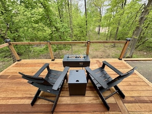 Gas fire table with Adirondack chairs