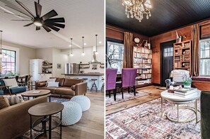 The Schoolhouse greatroom and the Library living/dining.