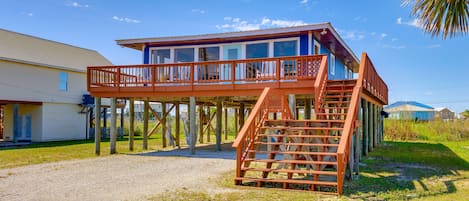 Dauphin Island Vacation Rental | 3BR | 2BA | Stairs to Access | 1,700 Sq Ft