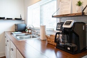 Kitchen stocked with coffee and tea