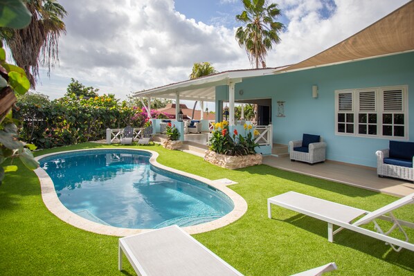 Private pool with large porch