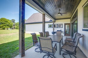 Patio | 2 Charcoal Grills | Outdoor Seating & Dining