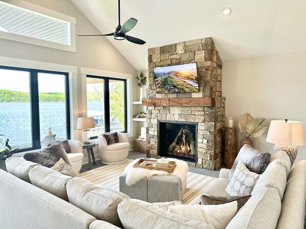 Family room with lake views