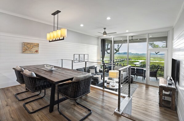 Incredible dining room view of the marsh. Imagine the sunsets you can see from this view!