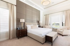 Main Level Primary Bedroom, king bed, pool deck access
