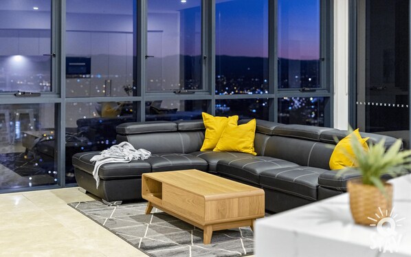 Experience luxury living while lounging around this elegant living room