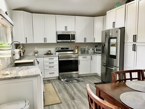 Open concept kitchen with view to the lake.