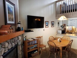 Living Room 55" smart tv oled
Fireplace dining table 6 chairs
DVD's Games and bo