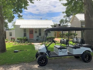 The 6 passenger gas golf cart is available upon request.