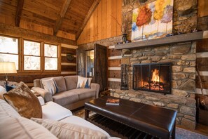 Wood-burning stone fireplace