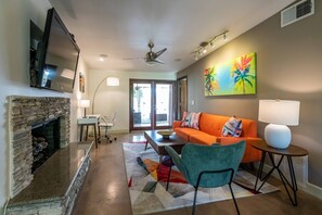 Living room and fireplace