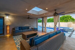 Outdoor, covered sitting area