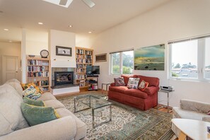 Upstairs living room with fireplace