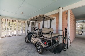 Golf cart available for travel around the island.