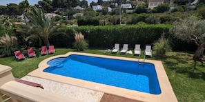 Larger than usual pool, great for exercising, playing or just to cool  when hot