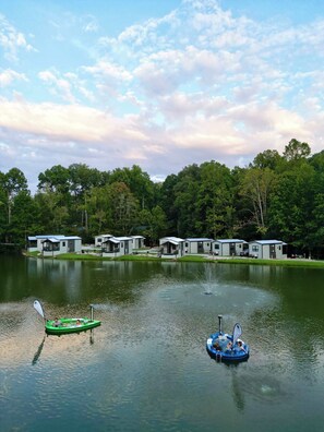 Hot tub boats on fishing pond