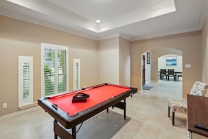 [Recreation room] Pool table & 50" TV behind you