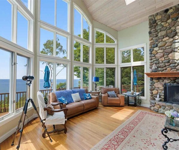 Exceptional views from living room with fireplace. - Exceptional views from living room with fireplace.