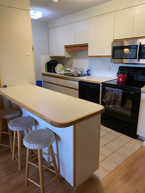 Fully stocked kitchen.