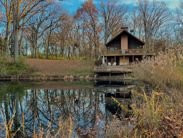 Cabin exterior from across pond