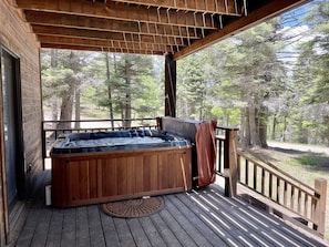 Relax your muscles in our hot tub on the lower level deck