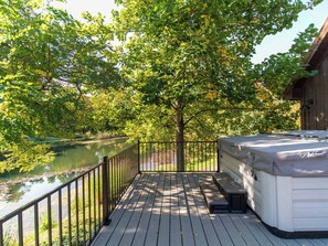 Hot tub with pond view