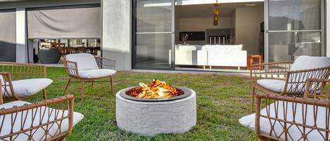 Luxe outdoor design seating to enjoy bonfire!