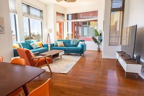 Living room is on the third level with ocean views