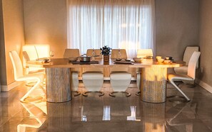 Large dining room table with seating for 10