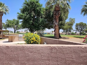 The backyard is just off green 16. You can see the Superstition Mountains.