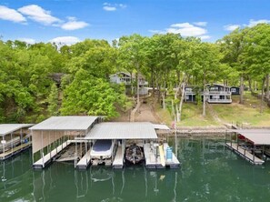 The dock offers one open slip without lift for guest use