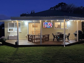 Outside entertainment as its best, large TV, heating, and BBQ