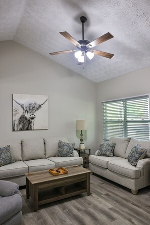 Another view of the living room with the vaulted ceiling