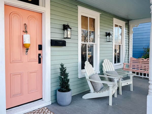 Front porch of one the sweetest, quietest streets in town!