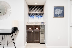 Stylish wine bar between the living and dining room