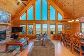 Open concept living and dining rooms with views of the mountains!